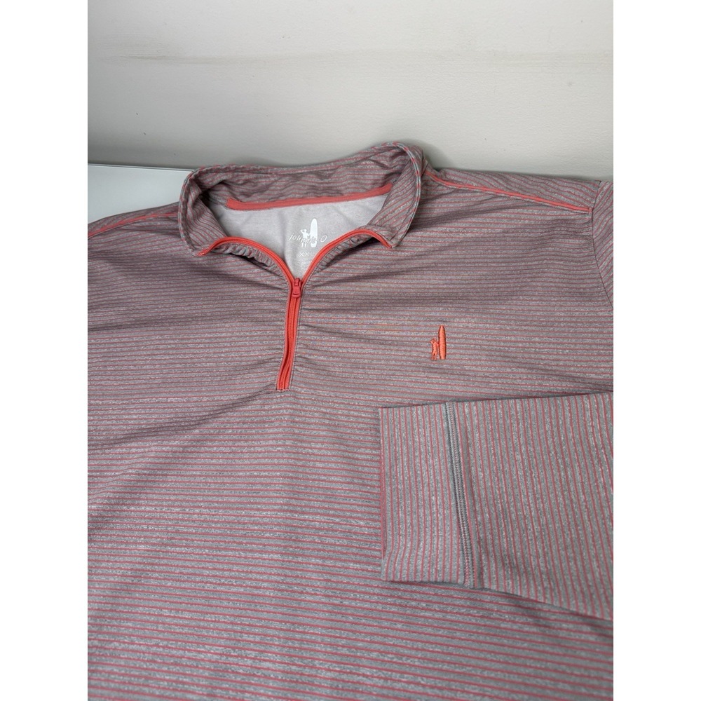 Mens Johnnie-O Gray & Pink Striped 1/4 Zip Pullover Sweater Size XXL Performance
